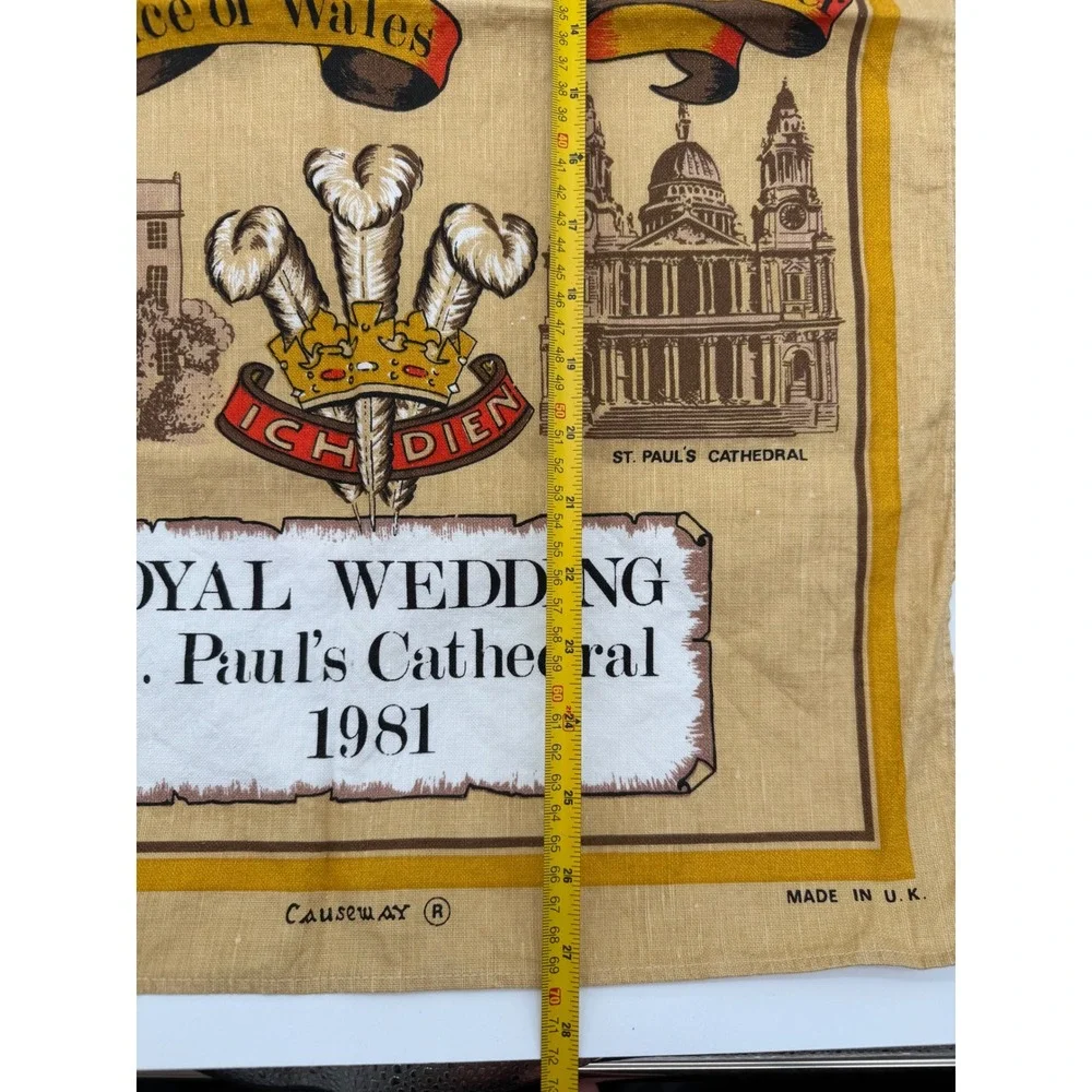 Vintage 1981 Royal Wedding Tea Towel Prince Charles Lady Diana St Pauls UK Made